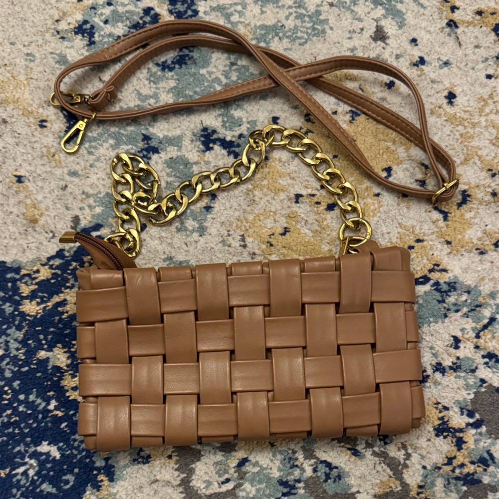 SHEIN Woven Brown Crossbody Bag with Gold Chain